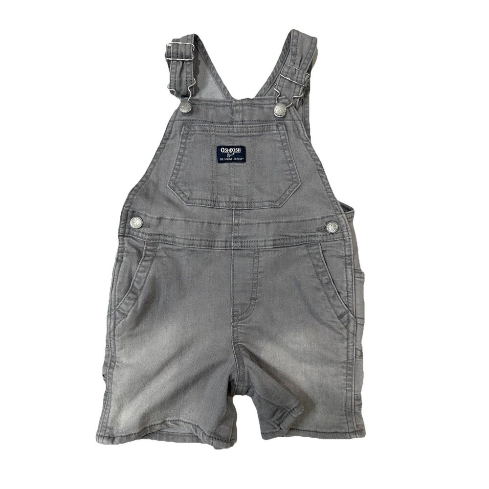 OshKosh Bgosh Overalls Toddler Boy 24 Months Gray Bib Shorts Chore Farm Cottage